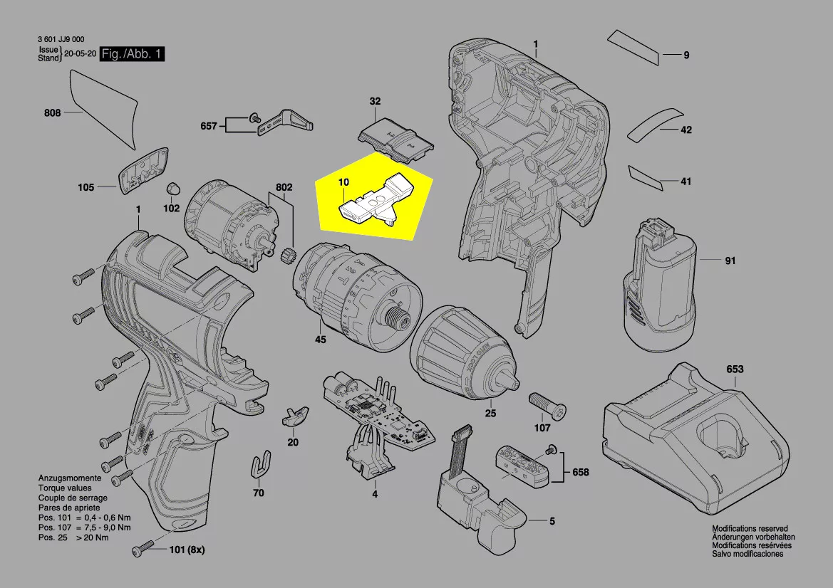 Curseur de commande inverseur réf. 1 600 A01 V88 Bosch